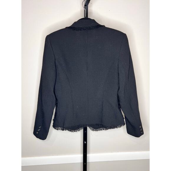 Michael Kors Black Virgin Wool Frayed Trim Chic Blazer Size 8 - Picture 3 of 6